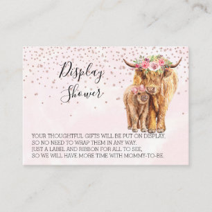 Carte De Visite Afficher Baby Shower Highland Cow Veau Rose Shower