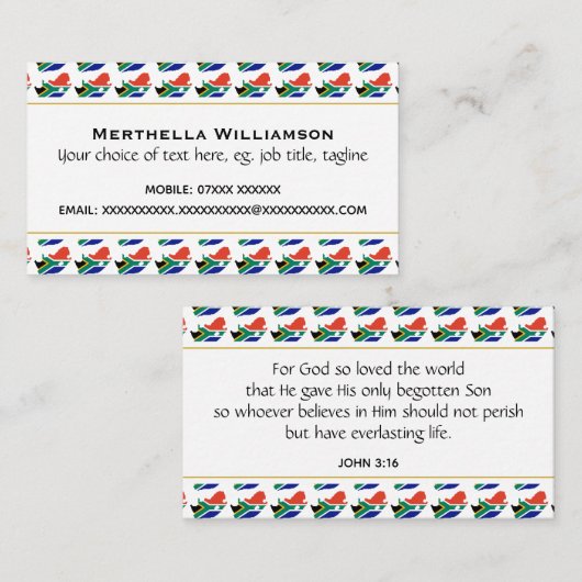 Carte De Visite AFRIQUE DU SUD Écriture chrétienne John 3:16 (Devant / Derrière)