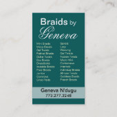 Carte De Visite Afrocentric tresse le coiffeur - sarcelle d'hiver (Dos)