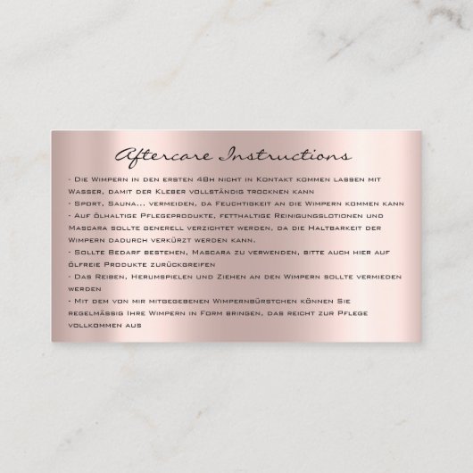 Carte De Visite Aftercare Instructions Lash Rose Drips Eyes Augean (Dos)