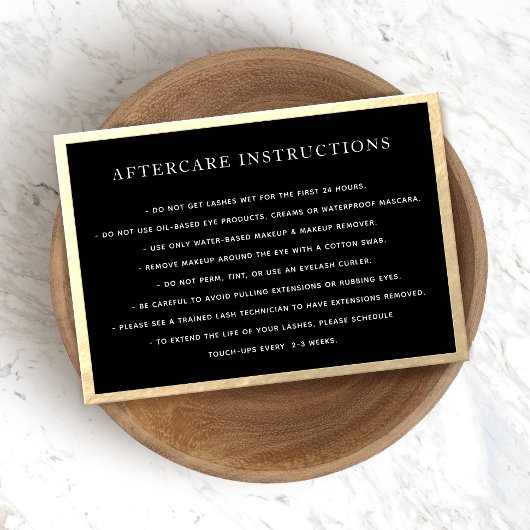 Carte De Visite AfterCare pour les extensions Lash Black Gold Fram