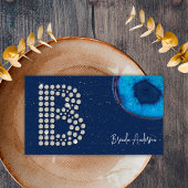 Carte De Visite Agate Bleu Diamant Chic Lettre B Initiale Monogram