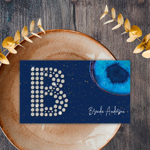 Carte De Visite Agate Bleu Diamant Chic Lettre B Initiale Monogram