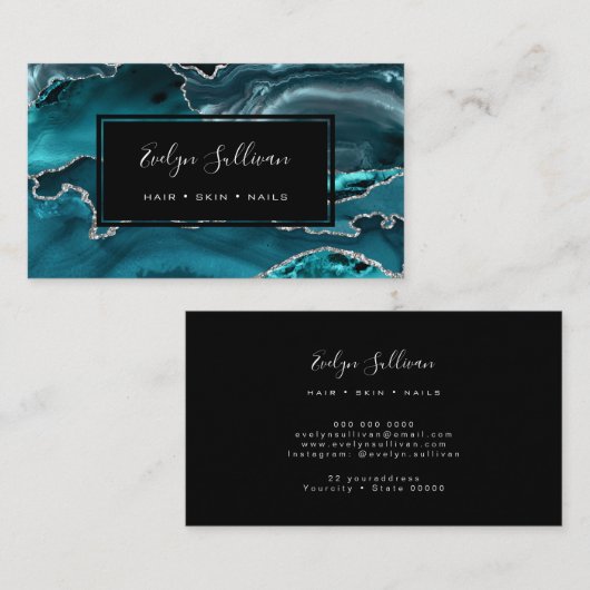 Carte De Visite agate d'aquarelle turquoise (Devant / Derrière)