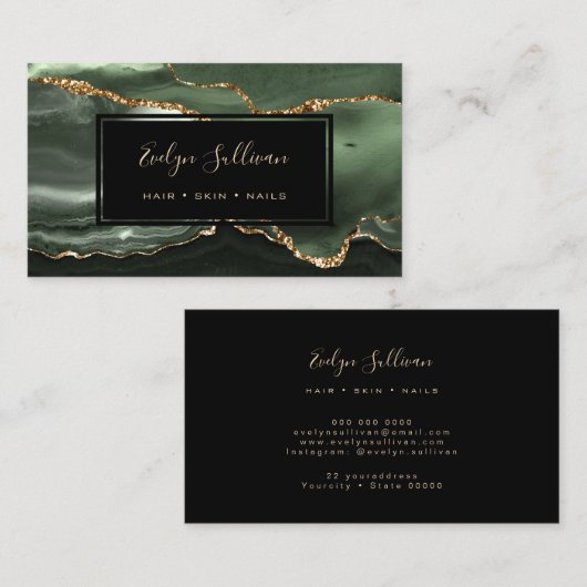 Carte De Visite agate d'aquarelle verte sauge (Devant / Derrière)