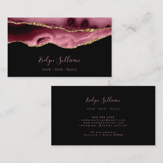 Carte De Visite agate de bordeaux brillant (Devant / Derrière)