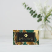 Carte De Visite Agate de Parties scintillant animale Safari vert e (Debout devant)