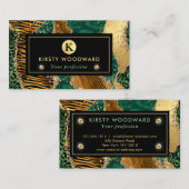 Carte De Visite Agate de Parties scintillant animale Safari vert e (Devant / Derrière)