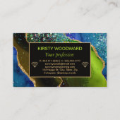 Carte De Visite Agate de Parties scintillant dorée Bleu et Vert Fa (Dos)