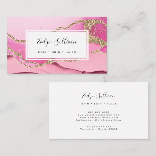 Carte De Visite agate de parties scintillant rose et or (Devant / Derrière)