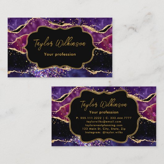 Carte De Visite Agate des séquences violet foncé et or (Devant / Derrière)