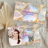 Carte De Visite Agate d'or beige holographique photo qr code