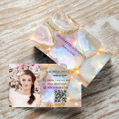 Carte De Visite Agate d'or beige holographique photo qr code