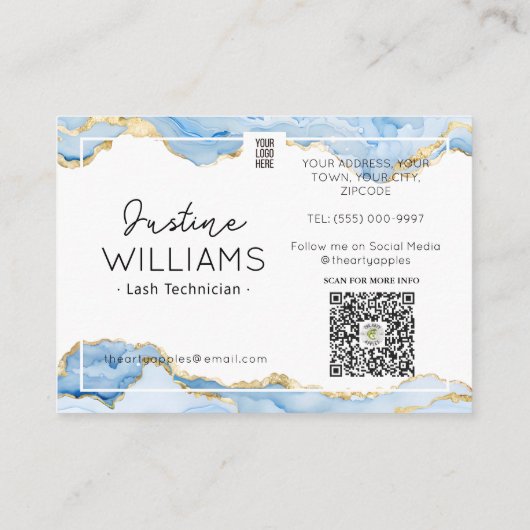 Carte De Visite agate d'or bleu Lash Eyelash Extensions (Dos)