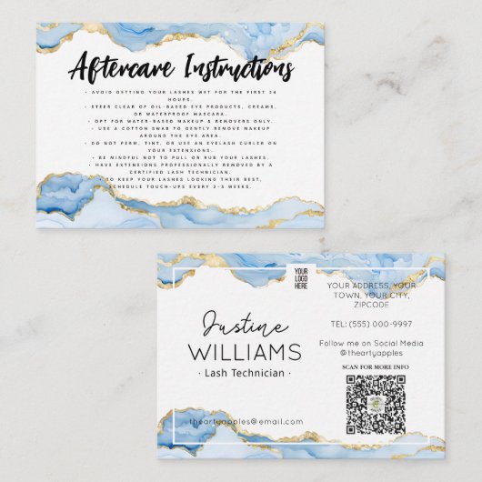 Carte De Visite agate d'or bleu Lash Eyelash Extensions (Devant / Derrière)