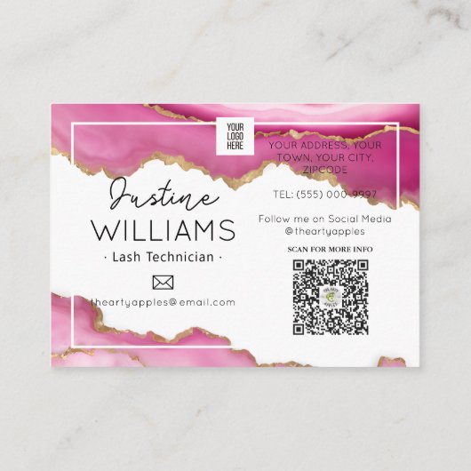 Carte De Visite agate d'or rose Lash Eyelash Extensions (Dos)