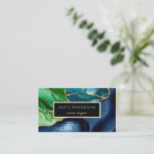 Carte De Visite Agate Élégante Bleu Vert Foncé Designer (Debout devant)