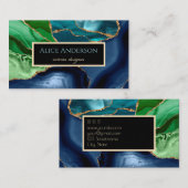 Carte De Visite Agate Élégante Bleu Vert Foncé Designer (Devant / Derrière)