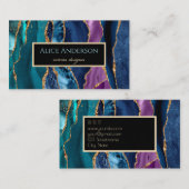 Carte De Visite Agate élégante or bleu vert noir designer Busin (Devant / Derrière)