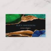 Carte De Visite Agate élégante verte bleue dorée Designer (Devant)