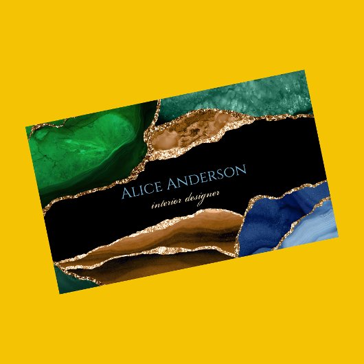 Carte De Visite Agate élégante verte bleue dorée Designer