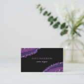 Carte De Visite Agate Élégante Violet Noir Designer (Debout devant)