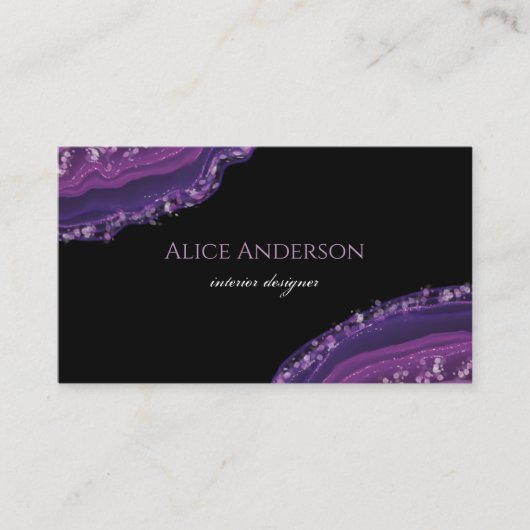 Carte De Visite Agate Élégante Violet Noir Designer (Devant)