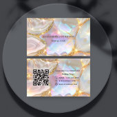 Carte De Visite Agate en or beige holographique qr code