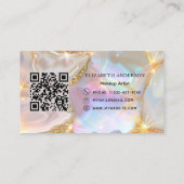 Carte De Visite Agate en or beige holographique qr code (Dos)