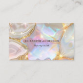 Carte De Visite Agate en or beige holographique qr code (Devant)