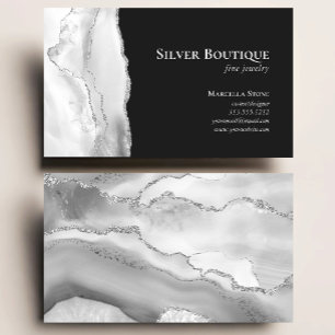 Carte De Visite Agate Geode Joaillier Designer Gris Blanc Argent