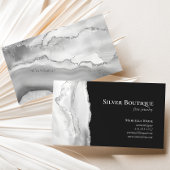 Carte De Visite Agate Geode Joaillier Designer Gris Blanc Argent