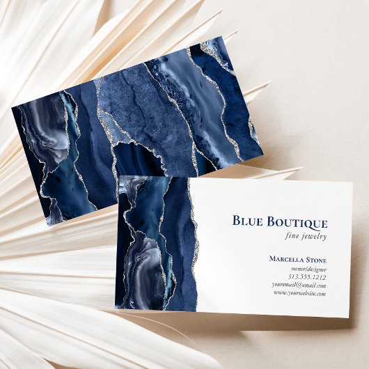 Carte De Visite Agate Geode Joaillier Designer Marine Blue Silver