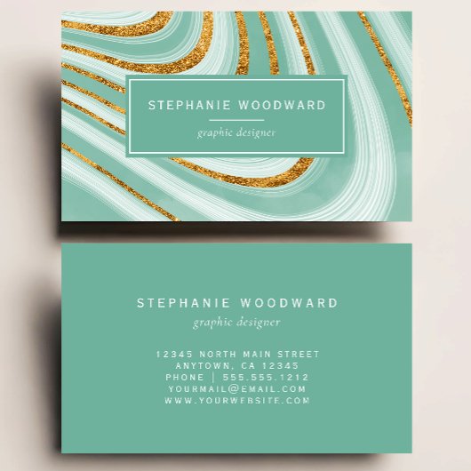 Carte De Visite Agate Geode Mint Green Gold Faux Parties scintilla