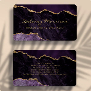 Carte De Visite Agate Gold Violet Microblading Coins Arrondis