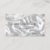 Carte De Visite Agate Gris Argent Paillettes Luxe Microblading (Devant)