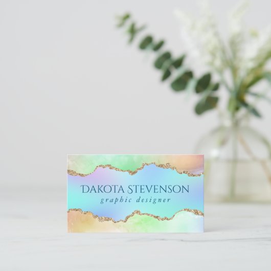 Carte De Visite Agate Holo | Faux Iridescente Pastel Ombre Marble (Debout devant)