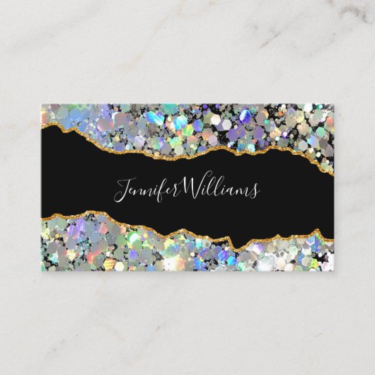 Carte De Visite Agate Holographic Glitter Makeup Artist QR Code (Devant)