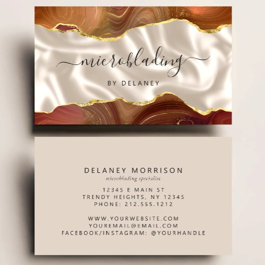Carte De Visite Agate Ivoire Or Brûlé Luxe Microblading