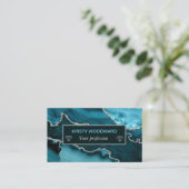 Carte De Visite Agate Marbrée Teal et Faux Argent (Debout devant)