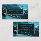 Carte De Visite Agate Marbrée Teal et Faux Argent (Devant / Derrière)