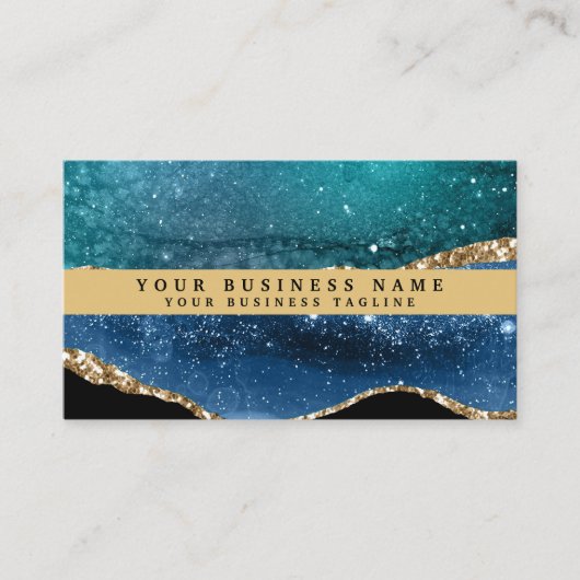 Carte De Visite Agate moderne élégant en or noir (Devant)