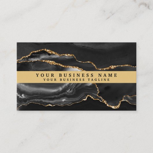 Carte De Visite Agate moderne élégant en or noir (Devant)