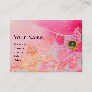 Carte De Visite AGATE MONOGRAMME VAGUES, rose vif gris violet bleu