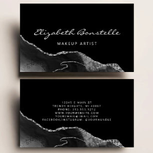 Carte De Visite Agate Noire Paillettes Argent Luxe