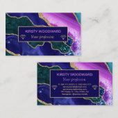 Carte De Visite Agate Pailletée Or Violet, Rose & Sarcelle (Devant / Derrière)