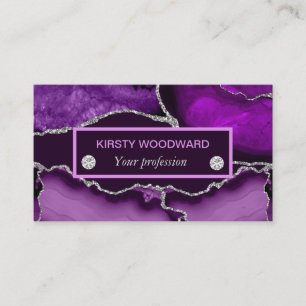 Carte De Visite Agate Pailletée Violet et Argent