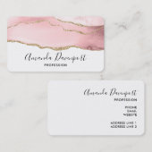 Carte De Visite Agate rose vierge avec ruban or Élégant (Devant / Derrière)