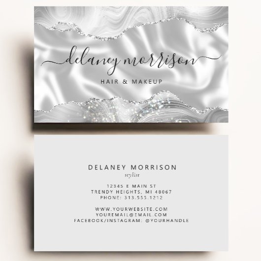 Carte De Visite Agate Soie Gris Blanc Luxe