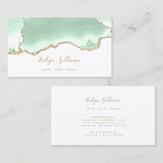 Carte de visite agate vert de mer (Devant / Derrière)